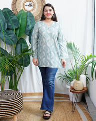 Pastel blue ambi short kurti