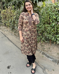 Brown orange flower kurta