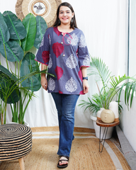 Grey circle handblock kurti