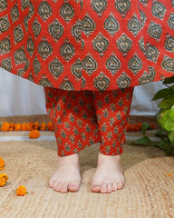 Red Floral Sanganeri aline full suit set