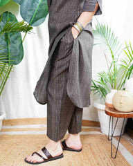 Brown lines muslin silk coord set