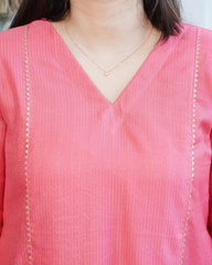 Pink Textured Chanderi Aline kurta