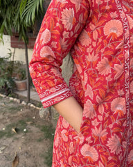 Red Sanganeri Aline full suit set