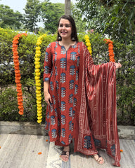 Maroon big buta Aline full suit set