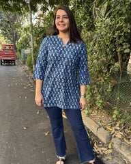 Indigo Ban neck Ambi Short kurti