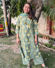 Pista Green yellow Lacework Aline full suit set