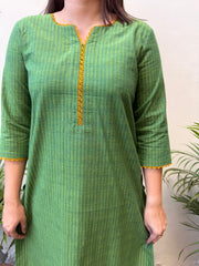 Leaf Green solid Suit set with Ajrakh Duppata