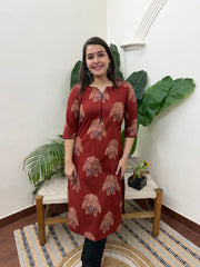 Brick red bunch print kurta
