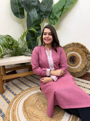Pink woollen kurta with border