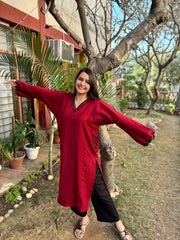 Maroon solid pocket phiran (loose fitting)