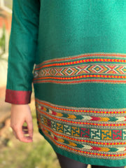 Green Kullu border woollen short kurti