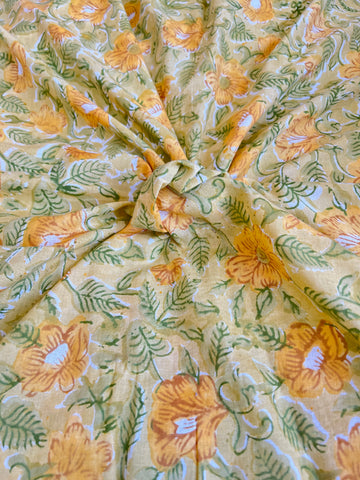 Pastel Multi Floral Handblock Printed Fabric With Border