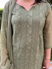 Mehendi green Lucknowi full suit set