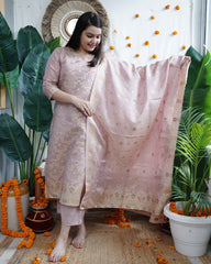 Blush Pink Banarasi Cotton Silk Suit Set