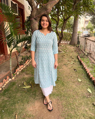 Pastel blue ikkat kali kurta
