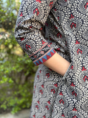 Black Overall Printed Aline Full Suit Set kurta pocket by MySanskritam