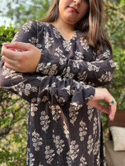 Brown handblock chudi sleeve Aline kurta