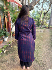 Royal blue geometric woollen Kurta