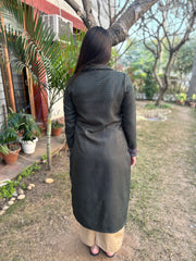 Green self design collar woollen kurta