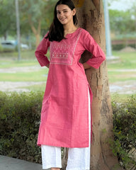 Rose Pink embroidered kurta