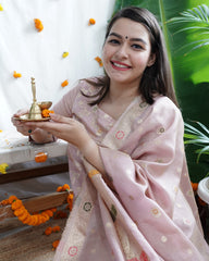 Blush Pink Banarasi Cotton Silk Suit Set