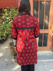 Maroon Ajrakh Barfi Top from the back by Sanskritam