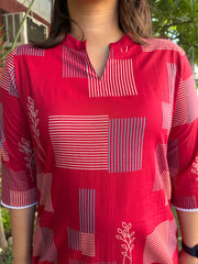 Red Geometric ban neck Kurta