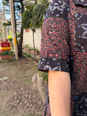 Saanjh Handblock Coffee Top sleeve detail by MySanskritam