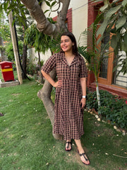 Brown Ajrakh handblock printed dress