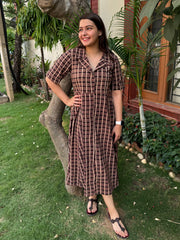 Brown Ajrakh handblock printed dress