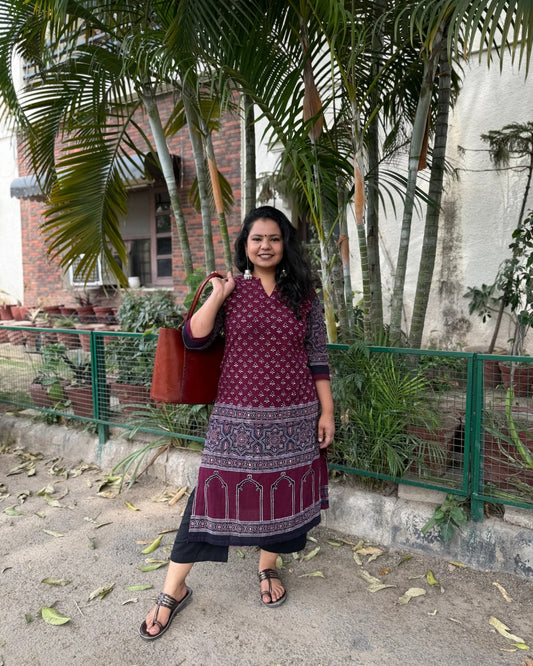 Wine Ajrakh Designer kurta