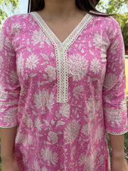 Pink floral Aline coord set with pocket