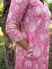 Pink floral Aline coord set with pocket