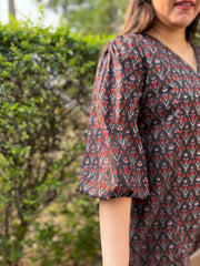 Black sanganeri print A-line kurta