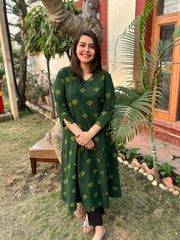 Bottle green Slub Aline Kurta