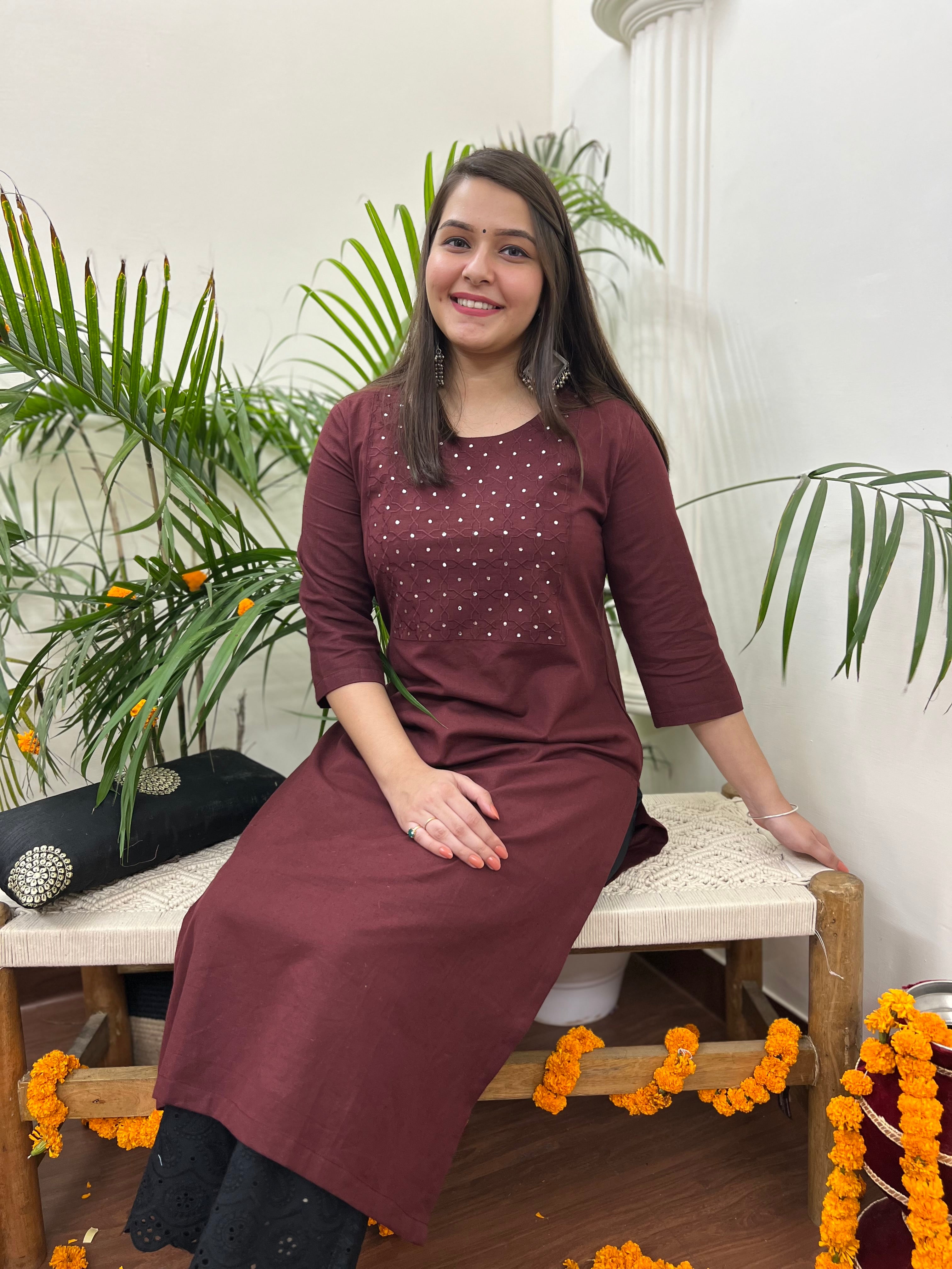 Coca cola mirror work embroidered kurta - MYSANSKRITAM