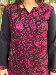 Pink Kanni embroidered short kurti (woollen)