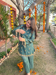 Bottle green embroidered Coord set