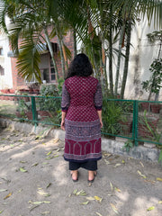 Wine Ajrakh Designer kurta