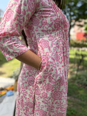 Pink Floral Pintucks Co-ord Set Side pocket by Sanskritam