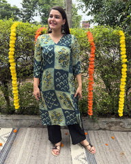 Bagru green modal silk kurta