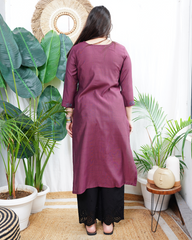 Wine embroidered kurta