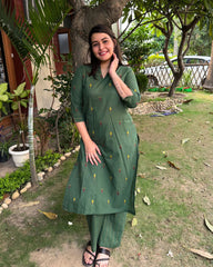Green small leaf south cotton coord set