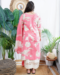 Pink flower kurta duppata set