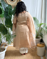 Beige Embroidered Kurta with Mulmul Patchwork Dupatta