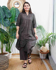 Brown lines muslin silk coord set