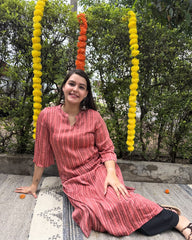 Peach modal silk kurta