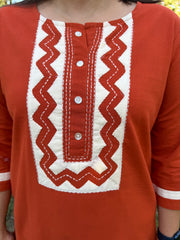 Rust Kantha Solid kurta