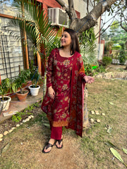 Maroon Floral Spun suit set