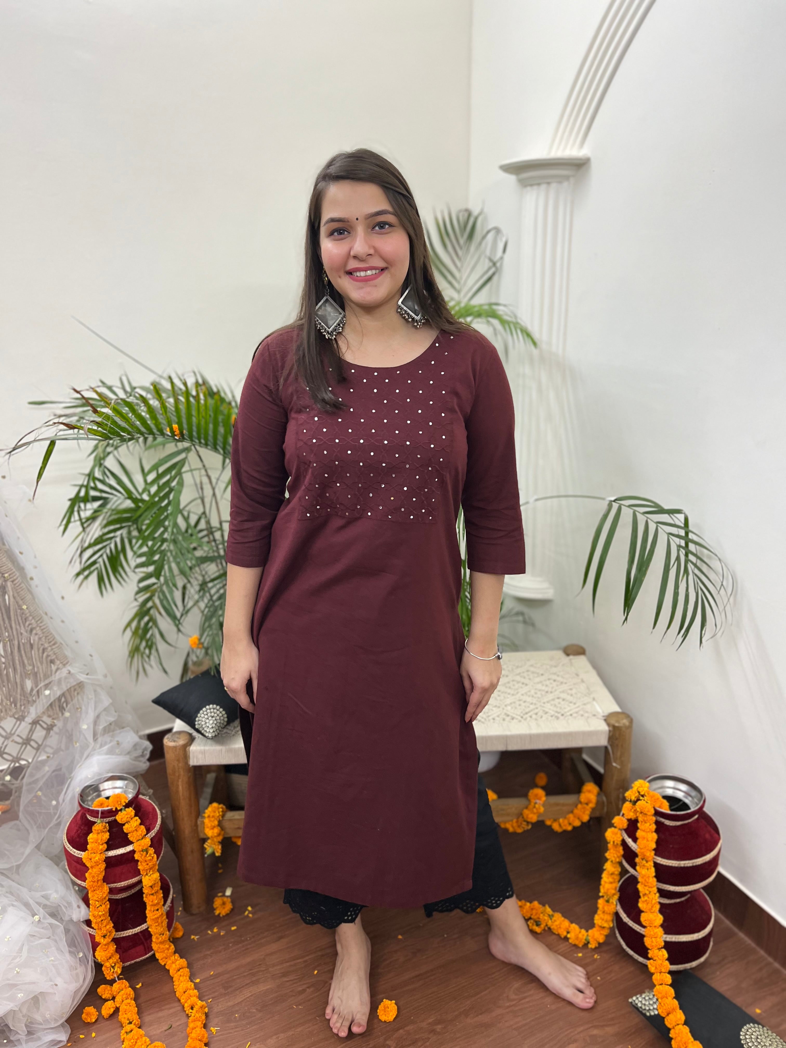 Coca cola mirror work embroidered kurta - MYSANSKRITAM